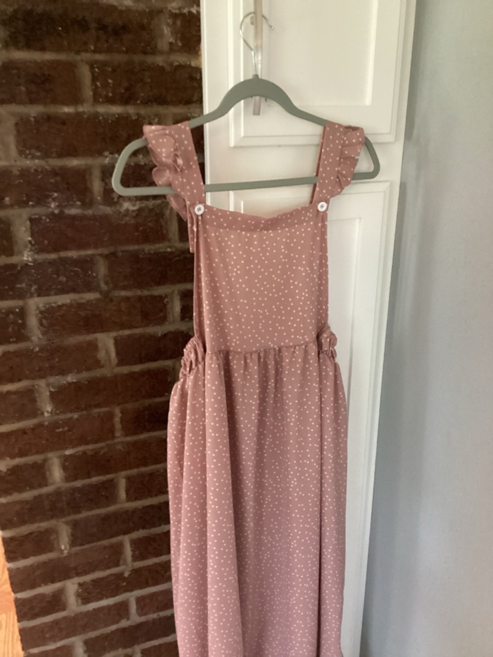 SHEIN Dusty Pink Polka Dot Pinafore Maxi Dress